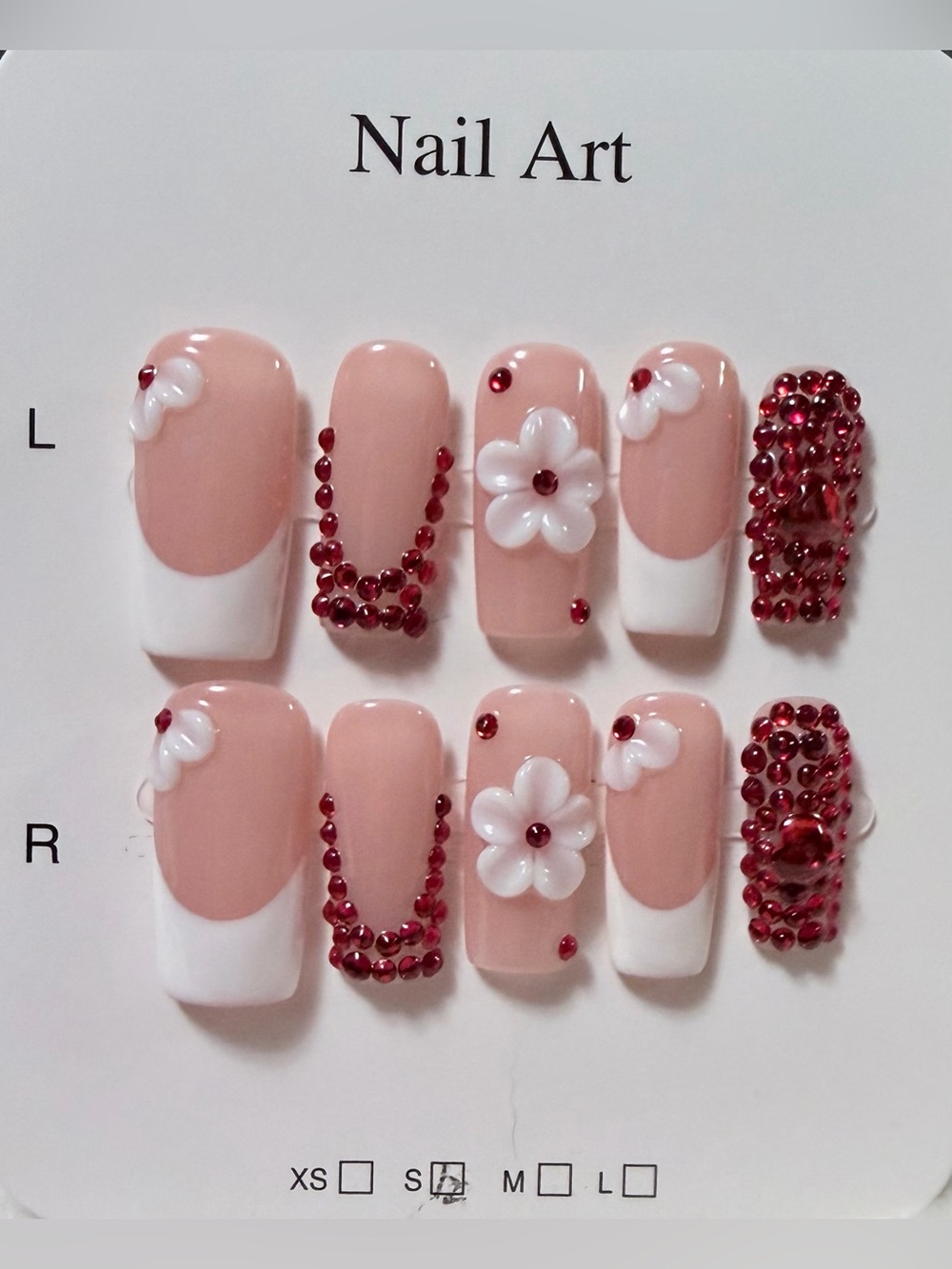 Elegant Pink & Red Floral Press-On Nails - Women Makeup
